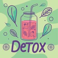 detox-schriftzug und erdbeergetränk vektor