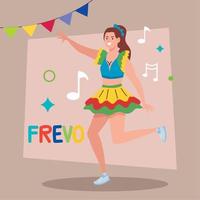 frevo firande bokstäver med kvinnlig dansare vektor