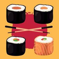 vier Sushi und Essstäbchen vektor
