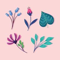 fem blommor trädgård ikoner vektor