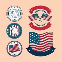 fem amerikanska självständighetsikoner vektor
