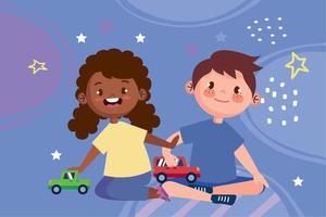 interracial barn som leker med bilar vektor