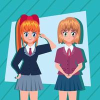 Anime-Mädchen im hölzernen Hintergrund vektor