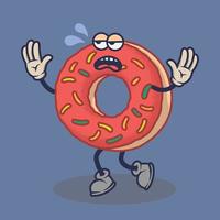 gelangweilte Donuts mit müdem Gesichtsausdruckaufkleber. Cartoon-Aufkleber im Comic-Stil mit Kontur. Dekoration für Grußkarten, Poster, Patches, Drucke für Kleidung, Embleme. vektor