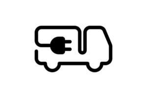 elektrisk leverans lastbil ikon. svart kabel elektrisk lastbil kontur och stickkontakt laddningssymbol. miljövänligt elektrofordon tecken koncept. vektor batteridriven transport eps illustration