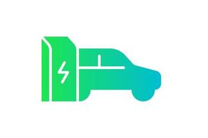 elbil laddar i laddstationskontakt grön gradientikon. symbol för elektrisk strömladdning. miljövänlig laddningsskylt för elektrofordon. vektor batteridriven ev transport logotyp