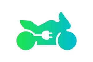elektrisk sportcykel ikon. grön gradientkabel elektrisk motorcykel och stickkontakt laddningssymbol. miljövänlig elektromotorcykel fordonsskylt. vektor batteridriven ev transport eps illustration