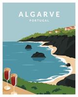 algarve portugal vektorlandschaft. vektorillustration mit minimalistischem stil für poster, postkarten, kunstdrucke. vektor