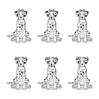 Reihe von dalmatinischen Hunden mit lila Schleife vektor