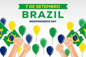 flache brasilien unabhängigkeitstag hintergrundillustration mit händen und luftballons vektor