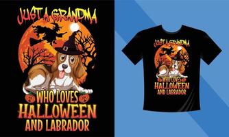 Nur eine Oma, die Halloween und Labrador liebt - beste Designvorlage für Halloween-T-Shirts. Labrador, Kürbis, Nacht, Mond, Hexe, Maske. Nachthintergrund-T-Shirt für den Druck. vektor