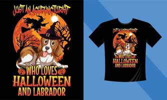 Nur ein Akupunkteur, der Halloween und Labrador liebt - beste Designvorlage für Halloween-T-Shirts. Labrador, Kürbis, Nacht, Mond, Hexe, Maske. Nachthintergrund-T-Shirt für den Druck. vektor