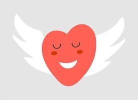 söt kawaii hjärta med vingar isolerad på vit bakgrund. enkel platt glad karaktär. alla hjärtans dag firande print. romantisk kärlek ikon. vektor