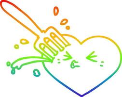regnbågsgradient linjeteckning tecknad kärlek hjärta fastnat med gaffel vektor