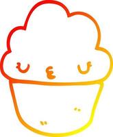 warme Gradientenlinie Zeichnung Cartoon Cupcake mit Gesicht vektor