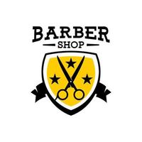 Illustration einer Schere und eines Schildes für ein Friseursalon-Logo. vektor