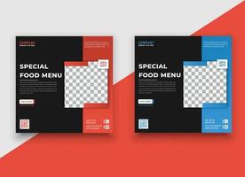 mat meny banner sociala medier post. redigerbara mallar för sociala medier för kampanjer på matmenyn vektor
