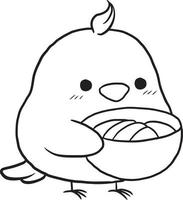 doodle cartoon huhn kawaii anime süße ausmalseite vektor