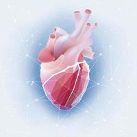 mänskligt hjärta illustration i realistiska 3d blandade polygonmönster. vektor