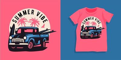 strand sommar bil tshirt design vektor