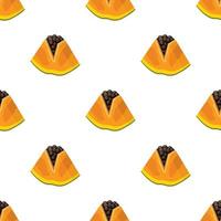 seamless mönster med färska ljusa exotiska skär skiva papaya frukt på vit bakgrund. sommarfrukter för en hälsosam livsstil. ekologisk frukt. tecknad stil. vektor illustration för någon design.