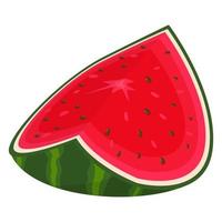 frisch geschnittene Scheibe Wassermelone isoliert auf weißem Hintergrund. sommerfrüchte für einen gesunden lebensstil. Bio-Obst. Cartoon-Stil. Vektorillustration für jedes Design. vektor