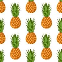 Nahtloses Muster mit frischen ganzen Ananasfrüchten mit Blättern auf weißem Hintergrund. sommerfrüchte für einen gesunden lebensstil. Bio-Obst. Cartoon-Stil. Vektorillustration für jedes Design. vektor