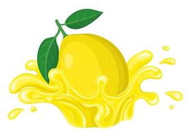 färsk ljus citronsaft stänk brast isolerad på vit bakgrund. sommarens fruktjuice. tecknad stil. vektor illustration för någon design.