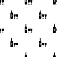 Nahtloses Muster mit einer Flasche Wein und zwei Gläsern auf weißem Hintergrund. vektorillustration für design, web, verpackungspapier, stoff, tapete vektor