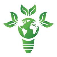 ekologi koncept med glödlampa, jord och löv. spara energi ikon tecken symbol. återvinna logotyp. vektor illustration för någon design.