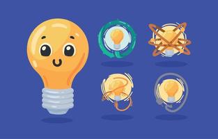 fem glödlampor idéer ikoner vektor