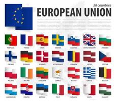 europeiska unionen . eu . viftande sicksack band flagga design. Europakarta på bakgrunden. element vektor. vektor