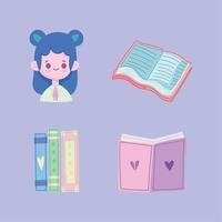 Mädchen-Bücher-Icon-Set vektor