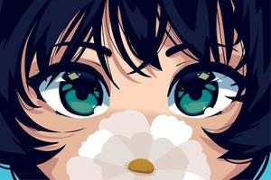 Anime Gesicht Mädchen mit Blume vektor