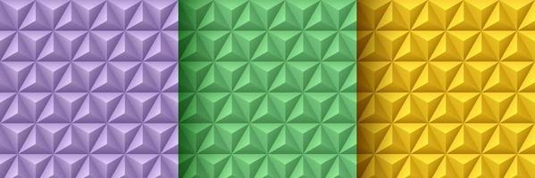 satz lila, grüner und gelber geometrischer 3d-musterhintergrund des lavendels. abstrakte dreieck textur sammlung pastellfarben design. Minimales und einfaches Bannerdesign. Vektor-Illustration vektor