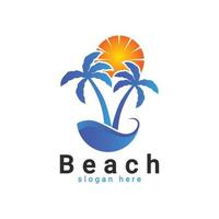 Strandlogo, tropisches Insellogo, Sommerlogovorlage für Palmen oder Kokospalmen vektor