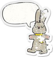 Cartoon-Kaninchen und Sprechblase beunruhigter Aufkleber vektor
