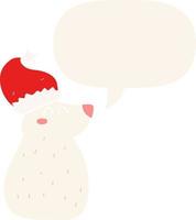karikaturbär mit weihnachtsmütze und sprechblase im retro-stil vektor