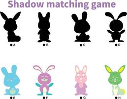 Ostern-Schatten-Matching-Spielaktivität. Feiertagsfeier Lernspiel für Kinder. Finden Sie das richtige druckbare Arbeitsblatt für die Silhouette vektor
