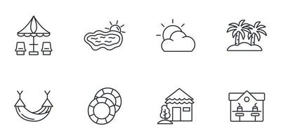 Sommerferien-Icons gesetzt. Sommerferien-Packsymbol-Vektorelemente für Infografik-Web vektor