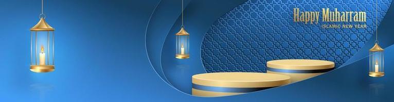 islamische 3d podium runde bühne mit goldmuster für muharram, das islamische neujahr vektor