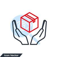 Produkt-Symbol-Logo-Vektor-Illustration. logistiketikettenhände, die kastensymbolvorlage für grafik- und webdesignsammlung halten vektor