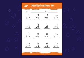 Grundlegende mathematische Multiplikation für Kinder. ein pädagogisches Arbeitsblatt für Kinder. Vektordesign vektor