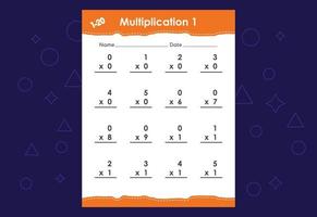 Grundlegende mathematische Multiplikation für Kinder. ein pädagogisches Arbeitsblatt für Kinder. Vektordesign vektor