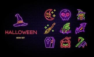 halloween neon ikoner vektor set