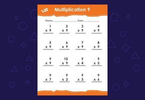 Grundlegende mathematische Multiplikation für Kinder. ein pädagogisches Arbeitsblatt für Kinder. Vektordesign vektor