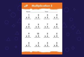 grundläggande matematisk multiplikation för barn. ett pedagogiskt arbetsblad för barn. vektor design