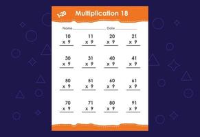 grundläggande matematisk multiplikation för barn. ett pedagogiskt arbetsblad för barn. vektor design