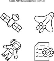 Symbole für die Verwaltung von Weltraumaktivitäten. Organisation und Service. spacetech trend abstrakte idee dünne linie illustration. isolierte Umrisszeichnung auf weißem Hintergrund. vektor
