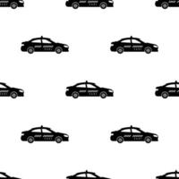 nahtloses Muster mit Taxiauto auf weißem Hintergrund. Transportkonzept. schwarze Silhouette des Taxis. vektorillustration für design, web, verpackungspapier, stoff vektor